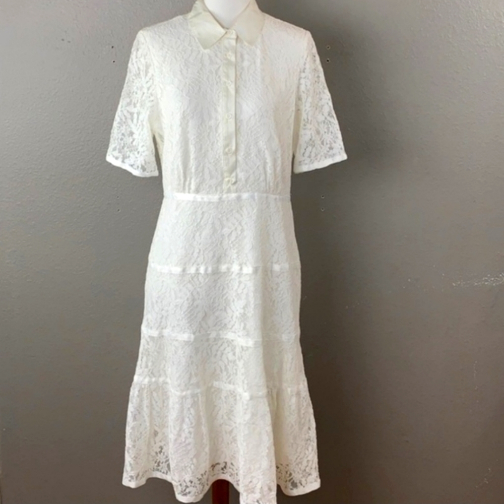 Nanette Lepore Women's White Floral Lace Cotton Dress. Quiet Luxury Academia Sz8 - Picture 5 of 13